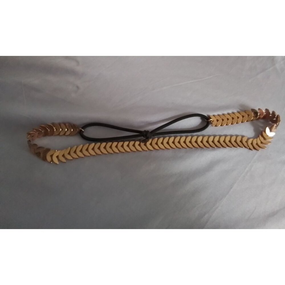 Gold Tone & Black Elastic Stretch Headband With Chevron Links